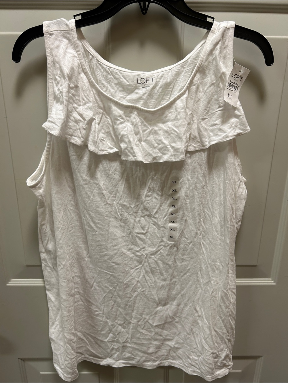 LOFT White Ruffle-Trim Sleeveless Tank